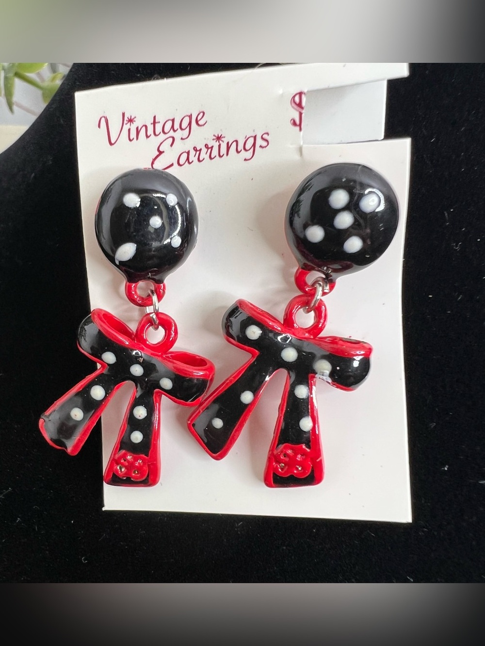 Brand New-Black, Red & White Bow Earrings